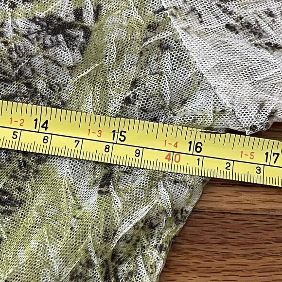 KOMAROV Crinkle Mesh Long Sleeve Shirt Medium Beige Green Retro Blouse Career - Picture 8 of 9